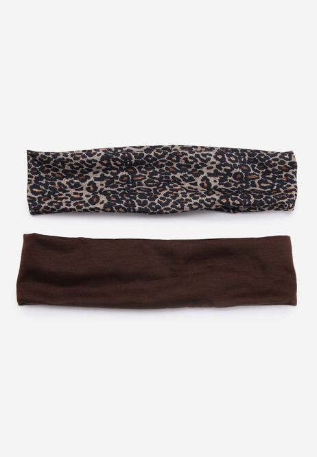 Womens 2pk Brown Animal Print Jersey Headbands