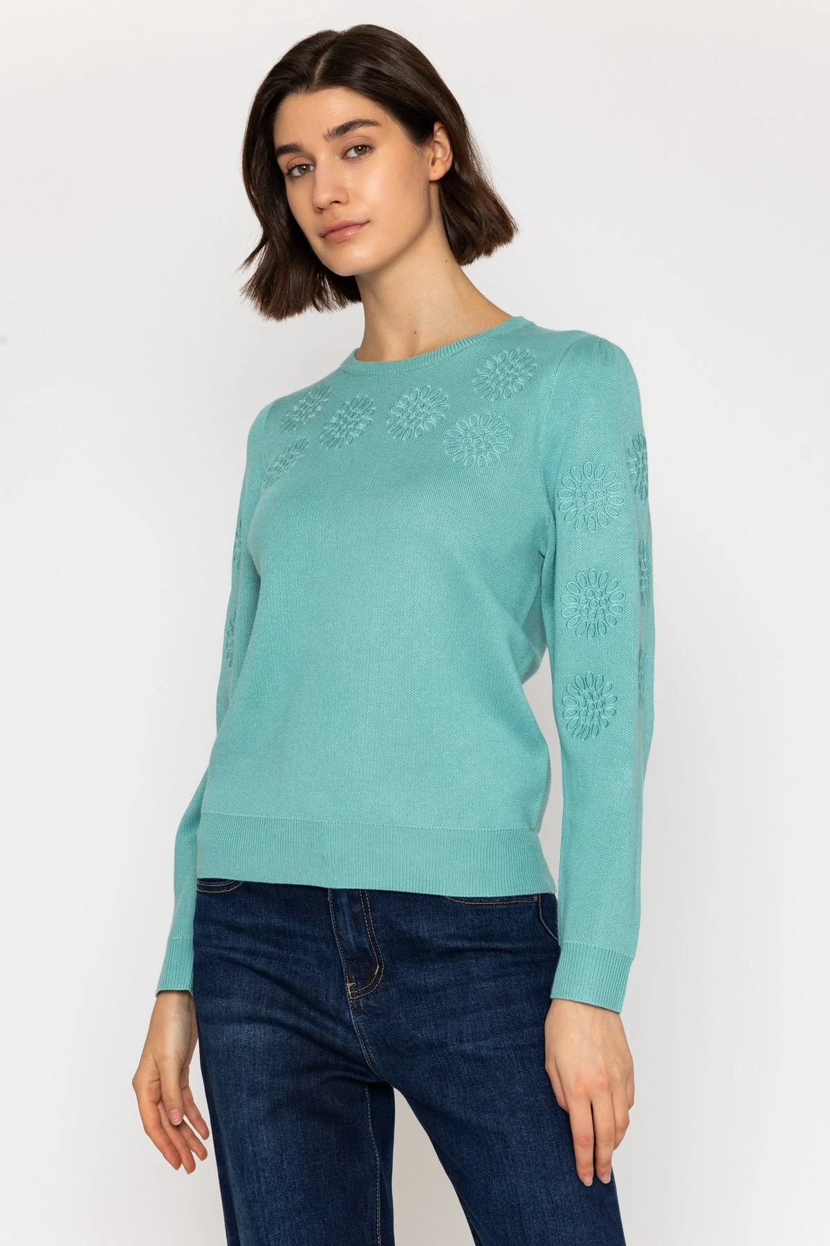 Embroidered Knit Jumper in Mint