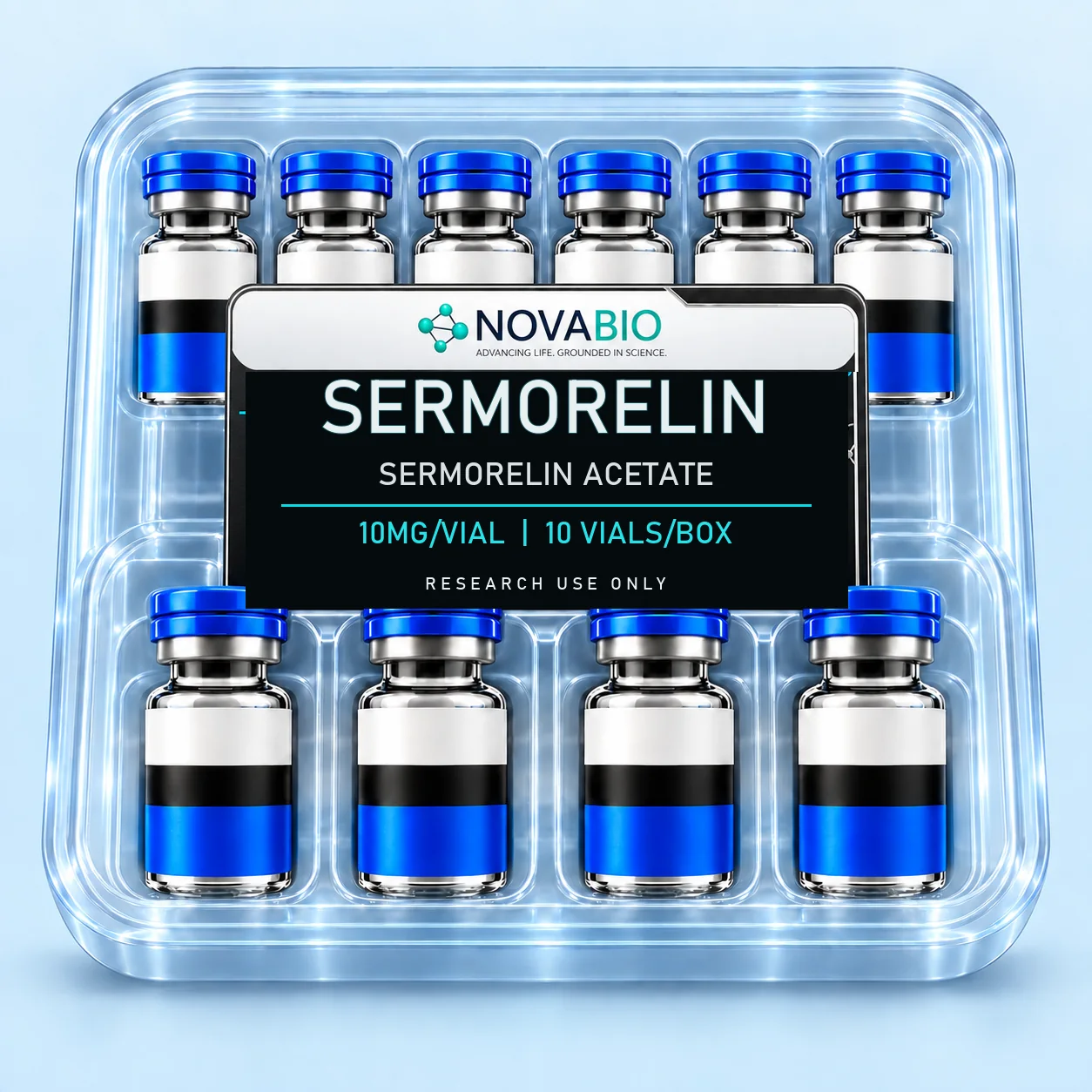 NOVABIO Sermorelin Acetate 10MG per vial, 10 VIALS research product