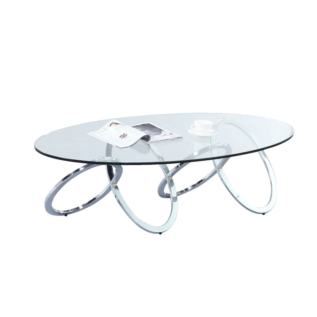 Somette Chrome and Glass Oval Cocktail Table