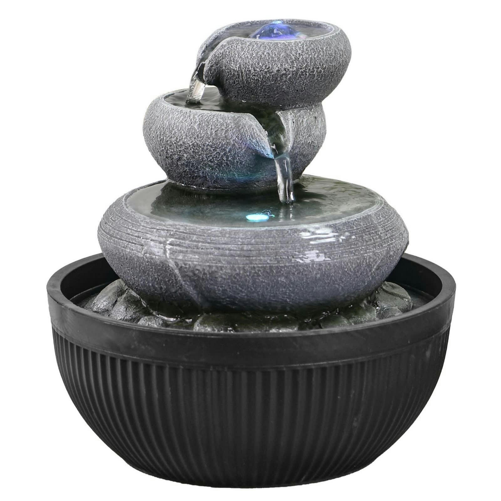 GEELONG - Fontaine d'intérieur nature en résine grise et éclairage led - H21cm