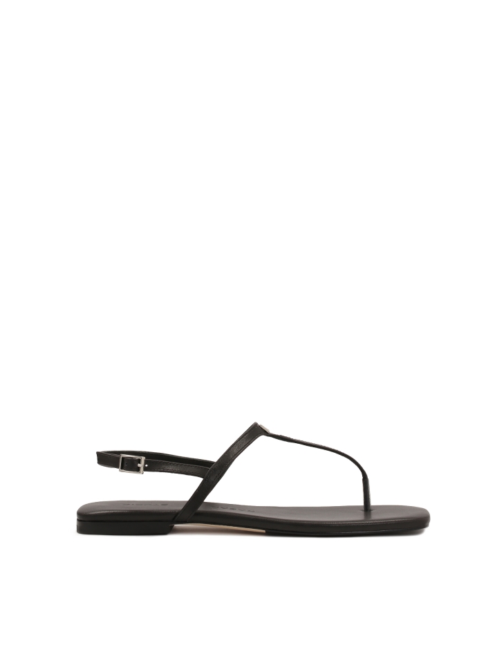 Black leather sandals with square toe