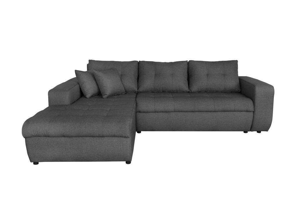 SUZIE - Canapé d'angle gauche convertible en tissu gris foncé