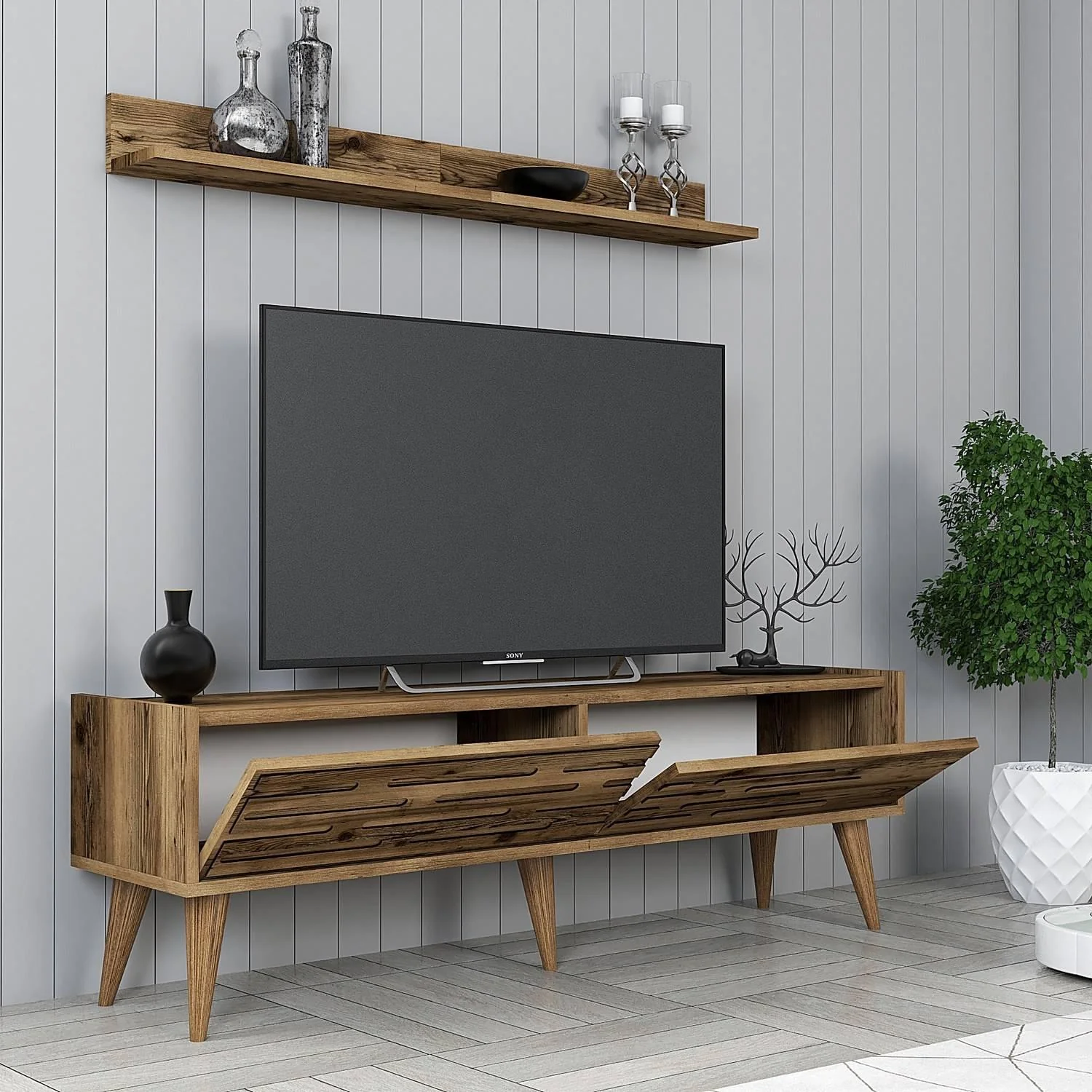 Set van TV-meubel en wandrek Valensiya