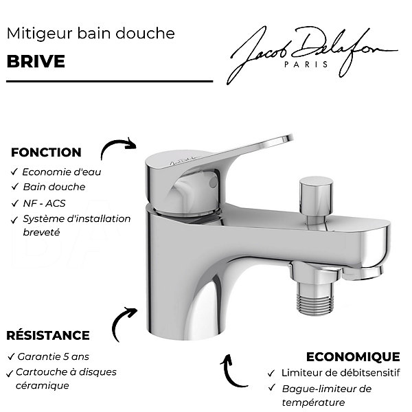 Mitigeur bain-douche Brive - Jacob Delafon - Gris