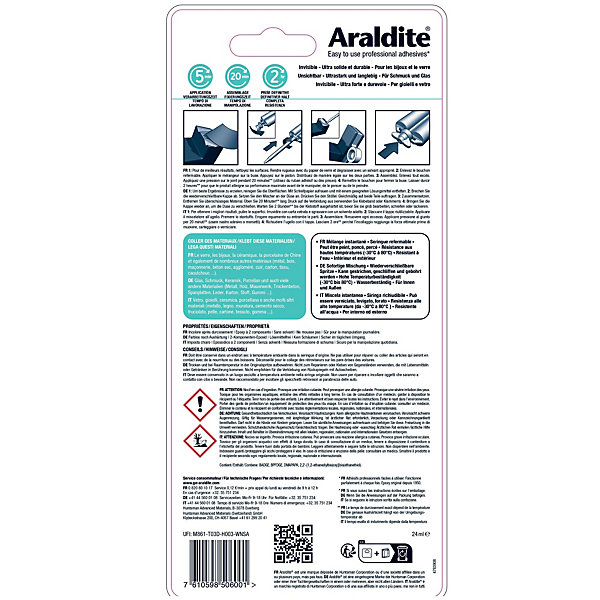 Colle haute performance epoxy à prise rapide Araldite Crystal 24 ml