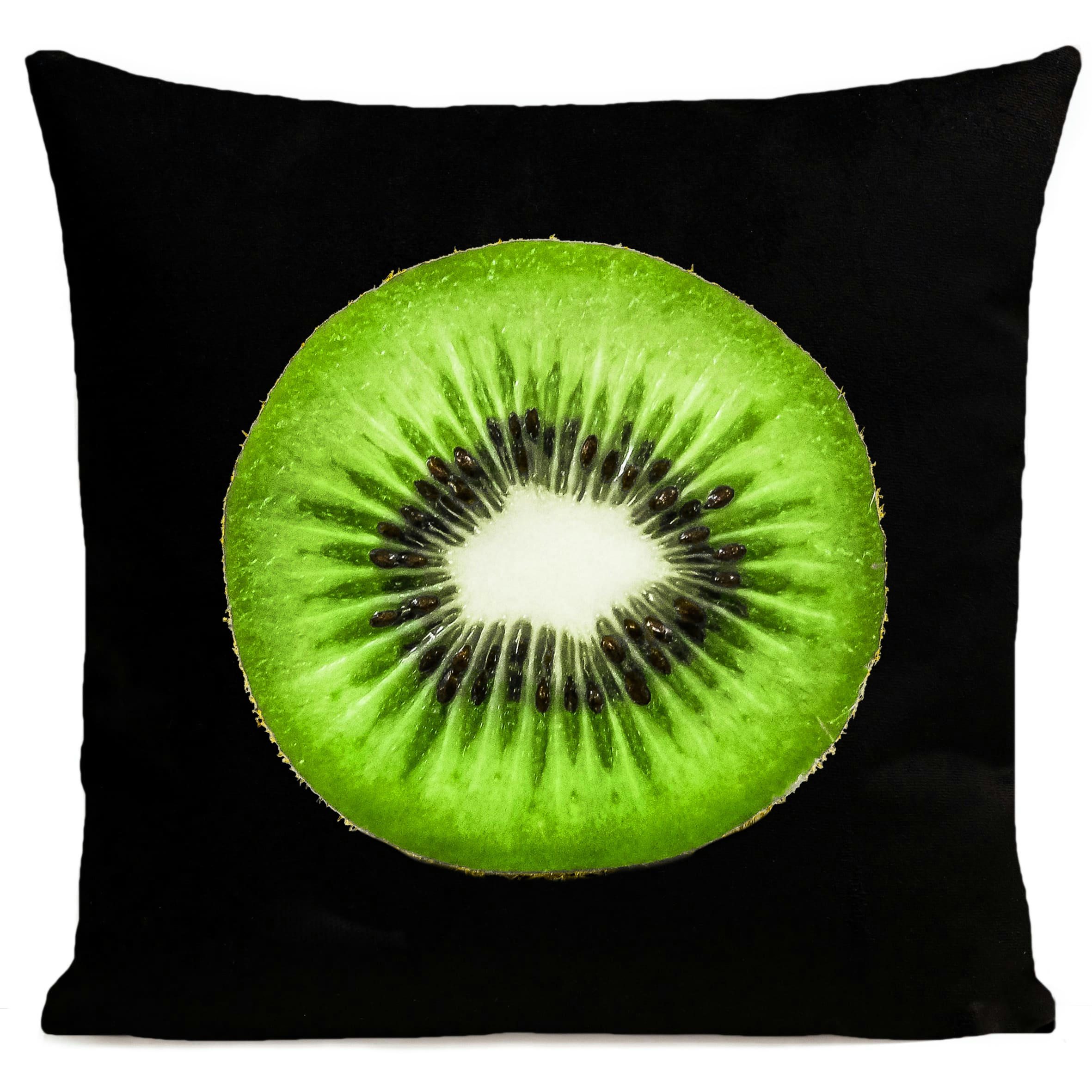 - Coussin fruit kiwi suédine noir 40x40cm