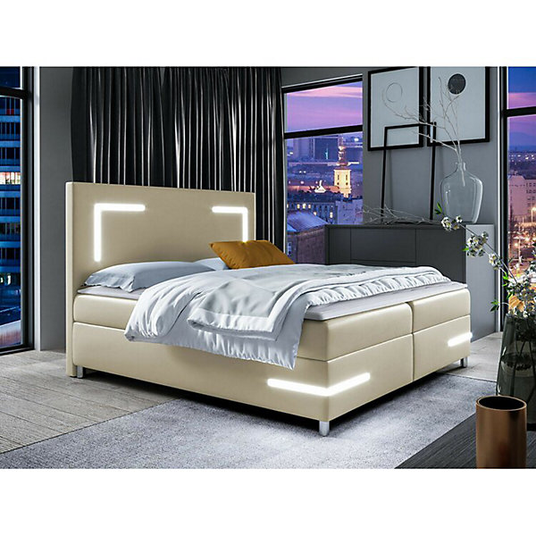 Lit continental Baltimore 173, Double, Brun clair, Faux cuir
