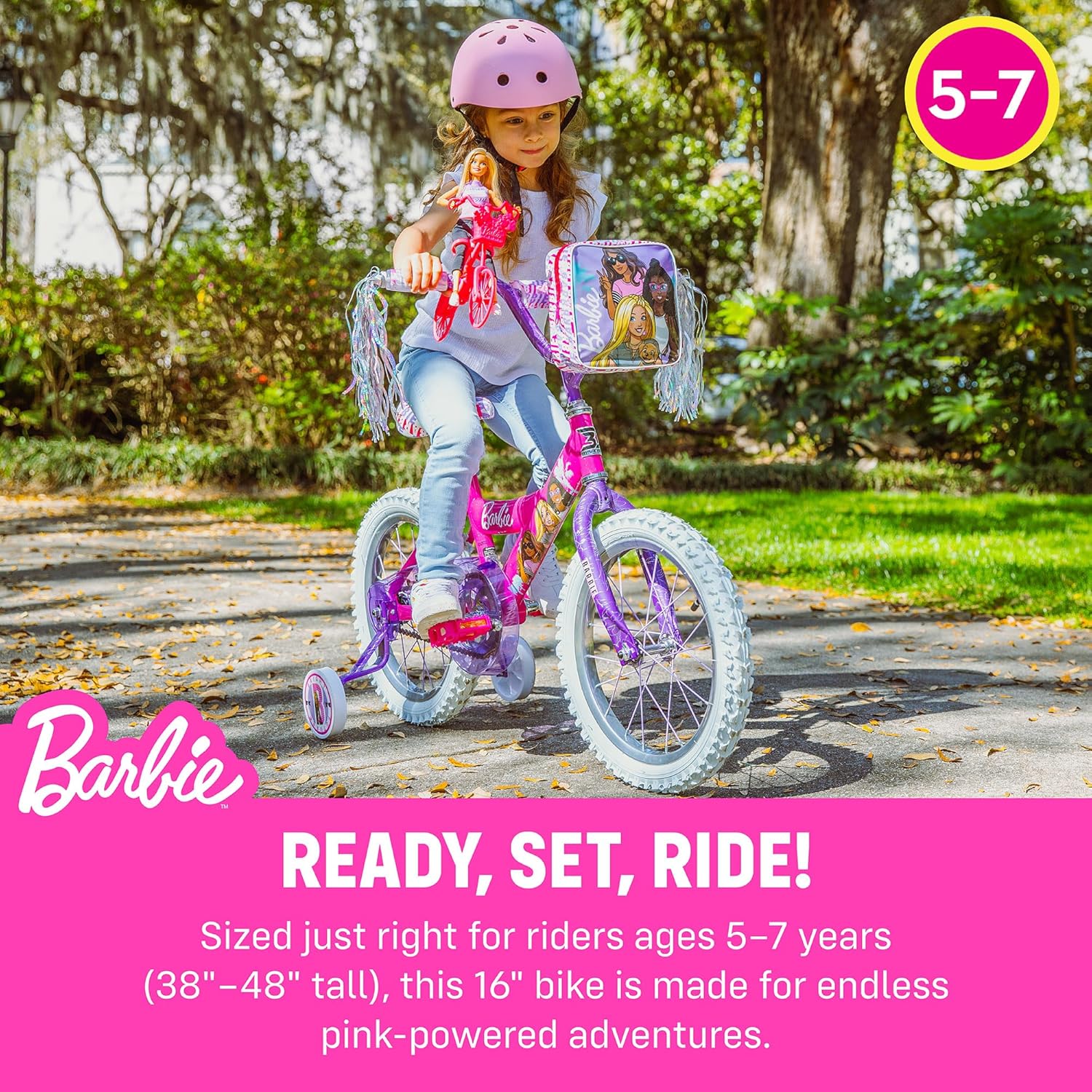 Dynacraft Barbie 16-inch Girls' Bike for Kids Ages 5-7 Years - Fun and Stylish Design, Sturdy and Durable, Perfect for Kids Learning to Ride, Easy to Assemble, Ideal for Young Riders