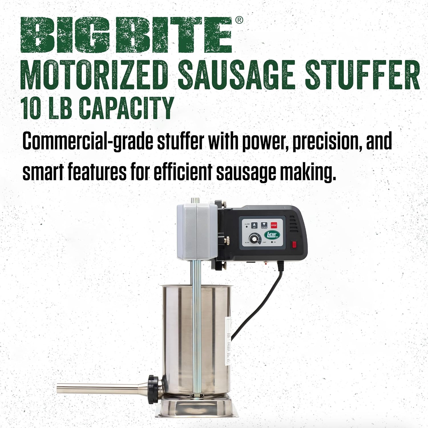 LEM Products Big Bite Motorized 10 Pound Capacity Stainless Steel Sausage Stuffer with Removable Cylinder, 0.5HP