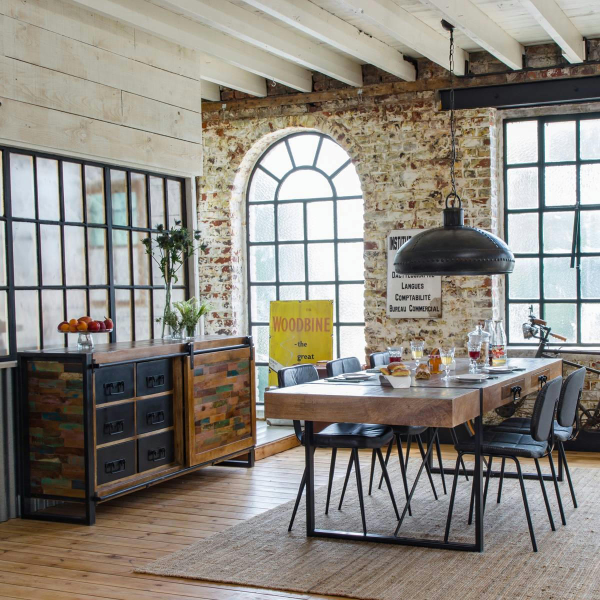 ETHNIK - Table à manger en bois multicolore 180 cm