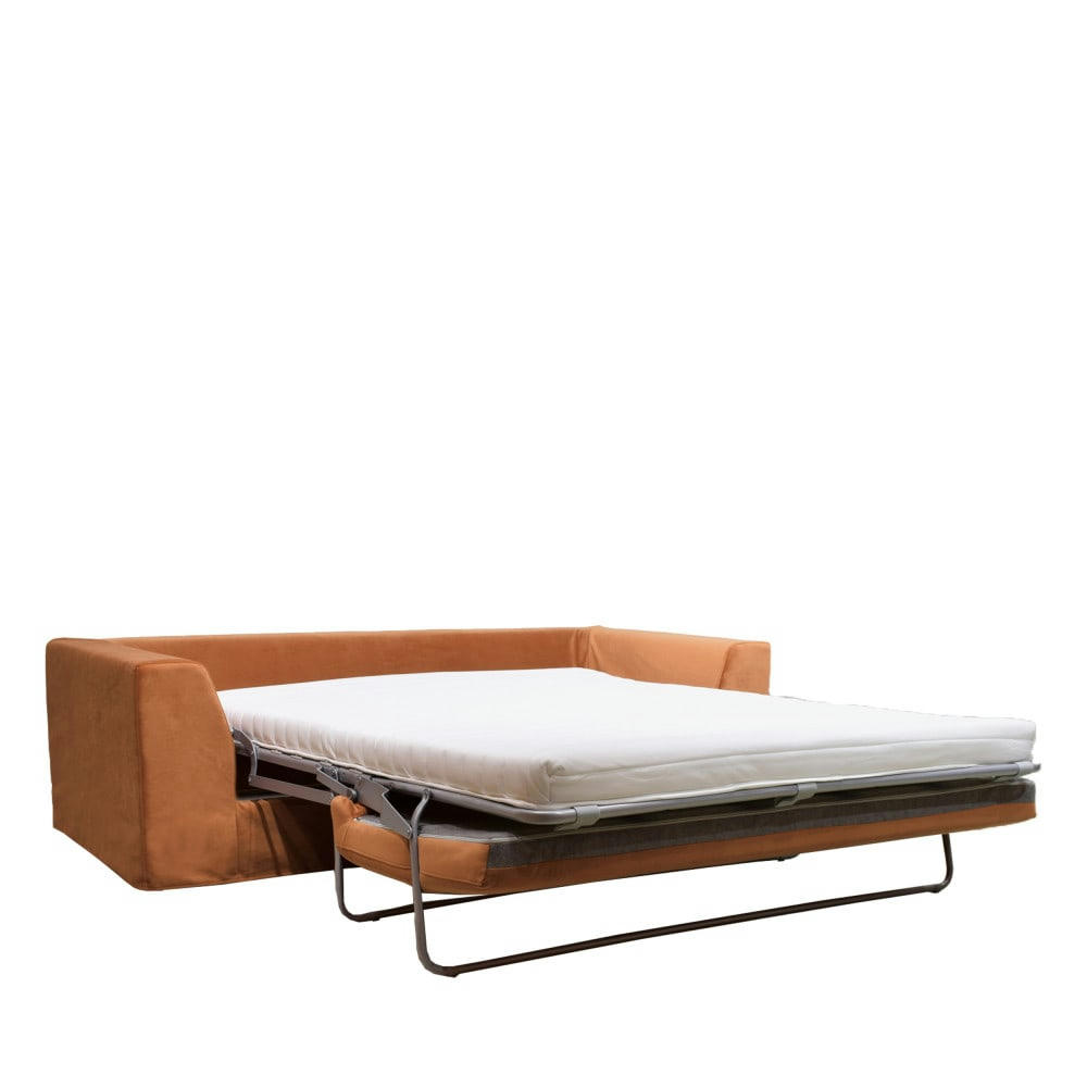 AMANY - Canapé convertible entièrement déhoussable en velours rouille