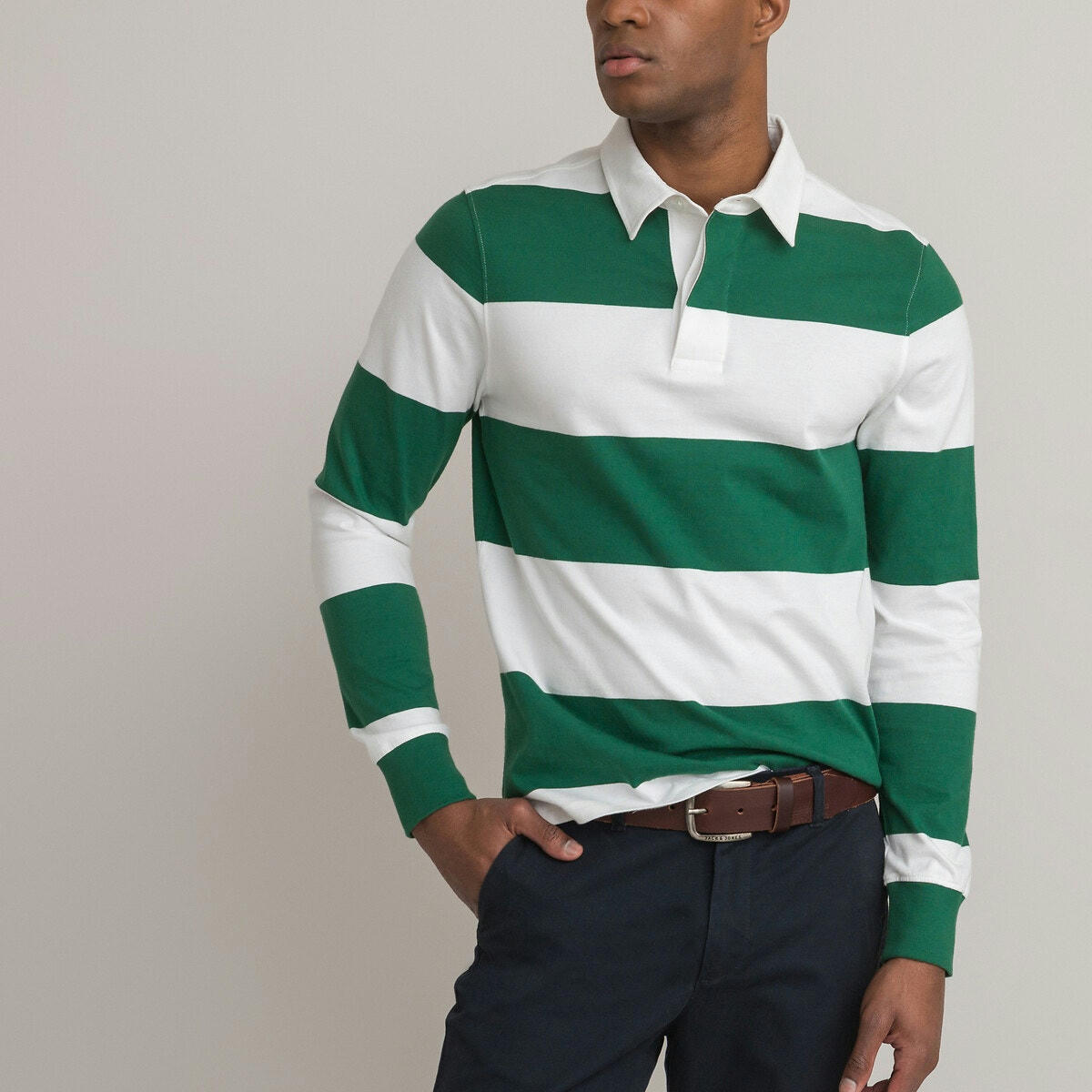 Polo rayé en coton, manches longues