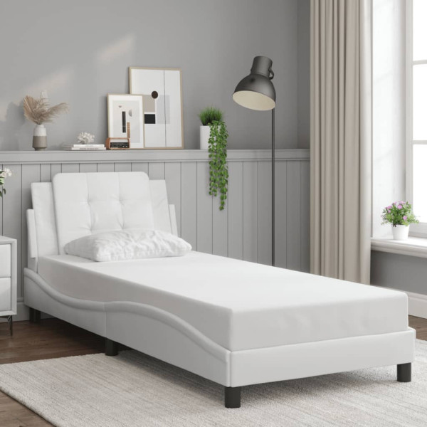 Łóżko tapicerowane rama łóżka ze stelażem białe skóra sztuczna 90x200 cm
