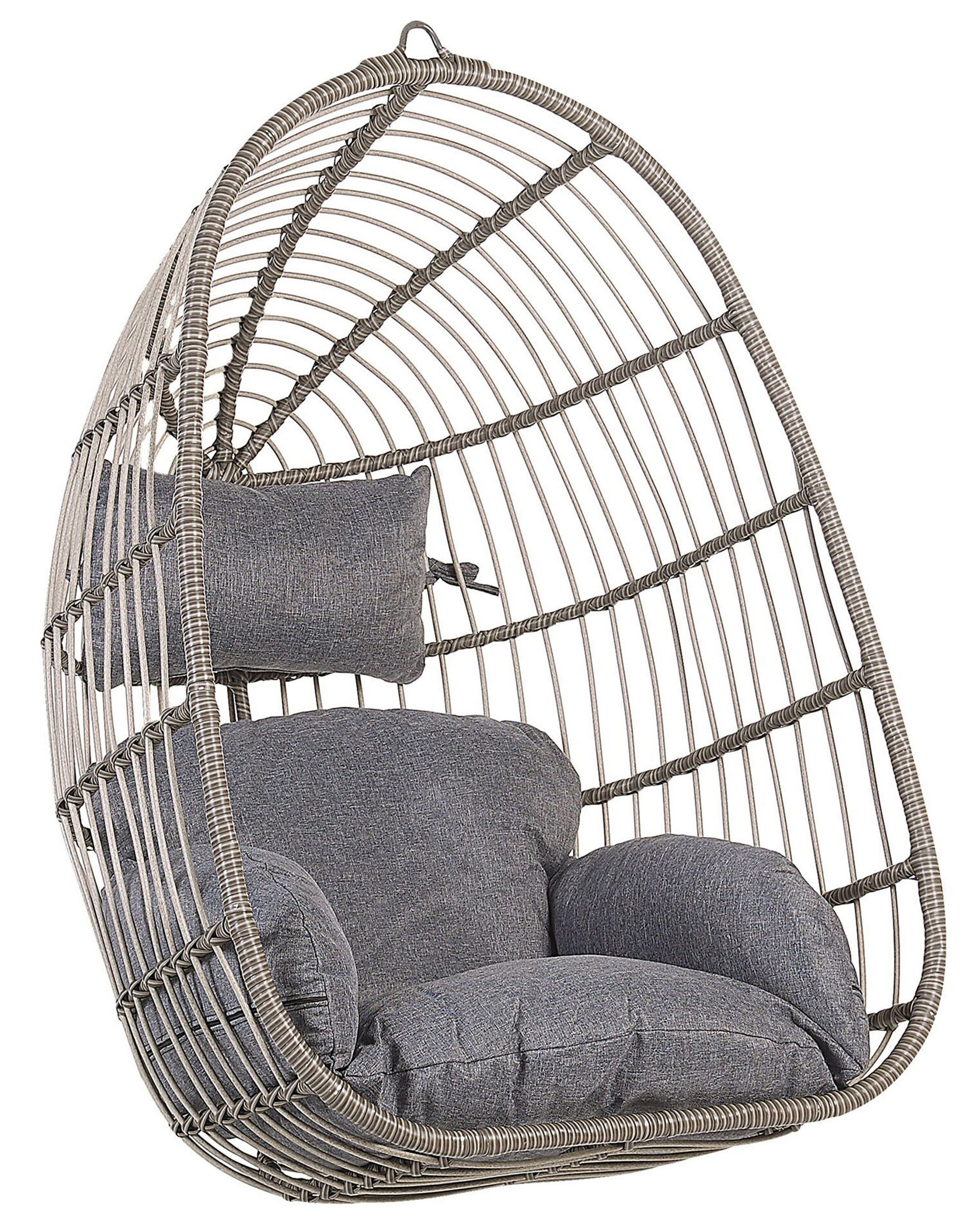 Fotel wiszący bujany jajo rattan szary