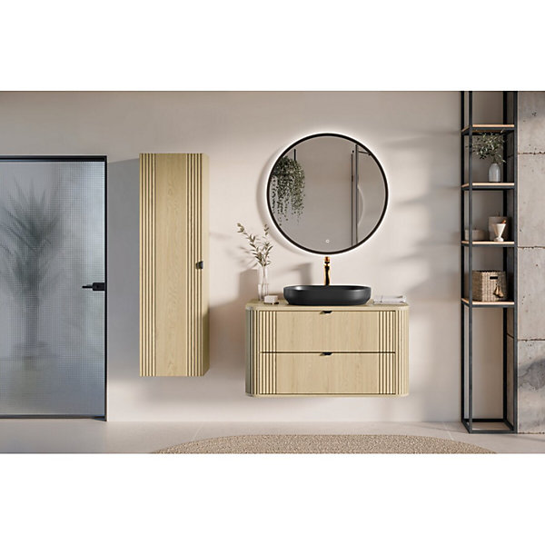 Colonne de salle de bain KORI 140 cm chene clairRangement suspendu 1 porte