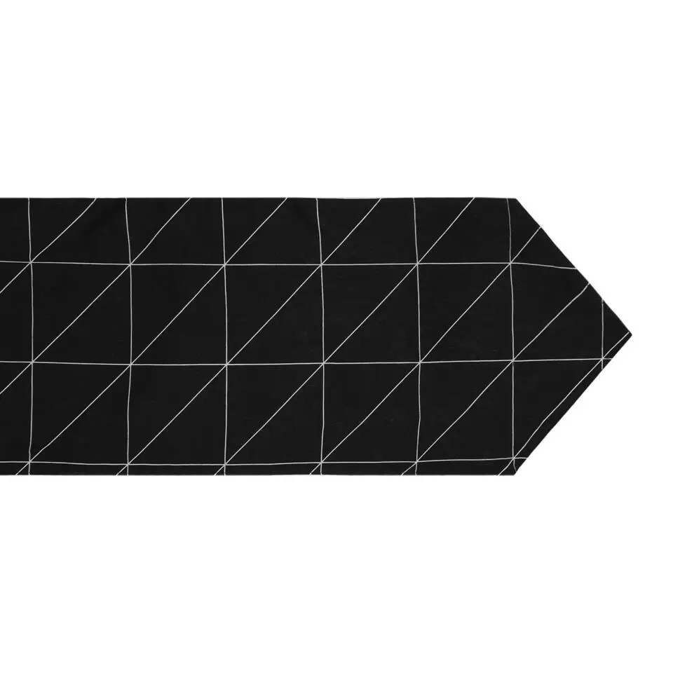 QUVIO Tafelloper - 200 x 30 cm - Grafische print - Katoen & Linnen - Zwart