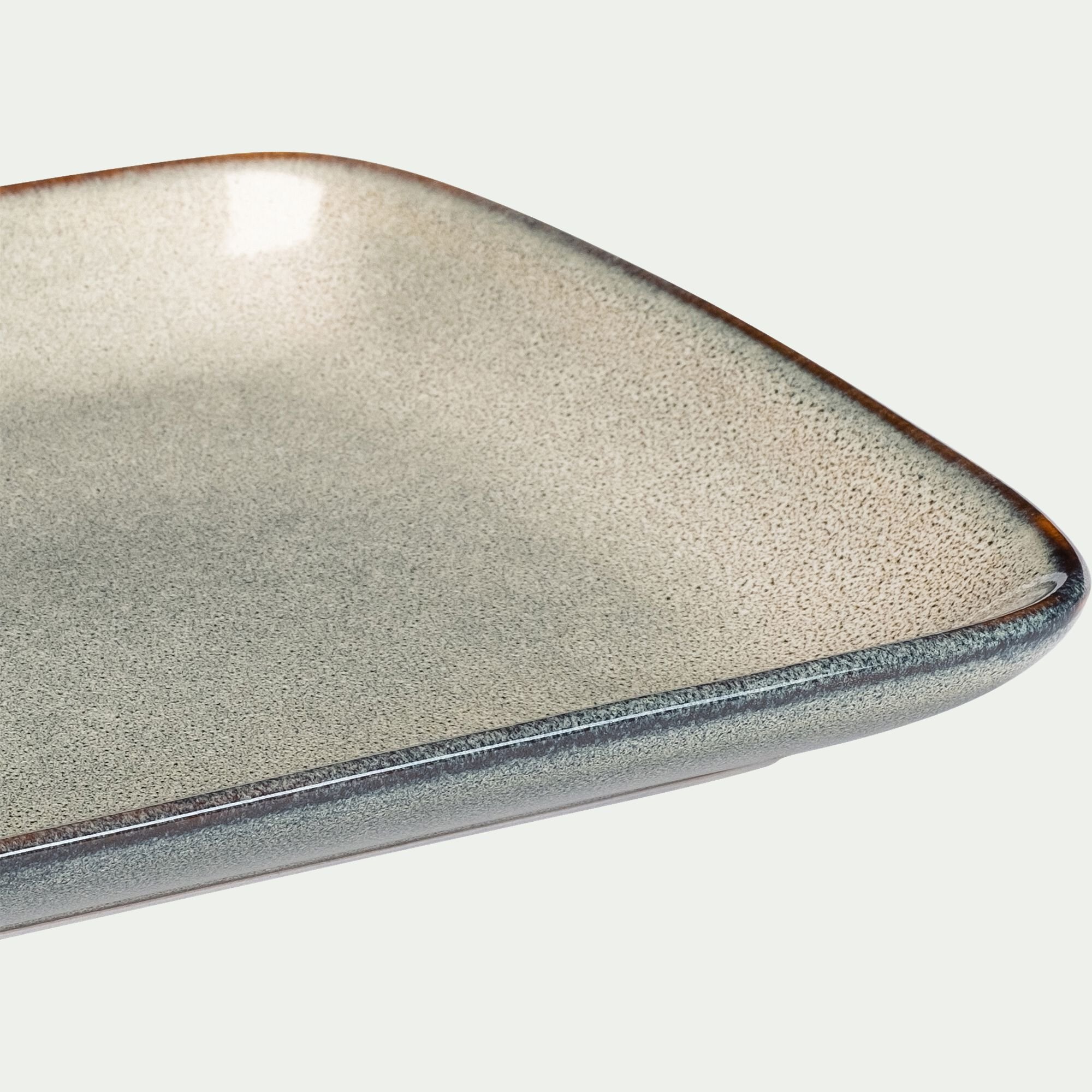 PIETRA - Plat en grès émail réactif L35cm - vert olivier
