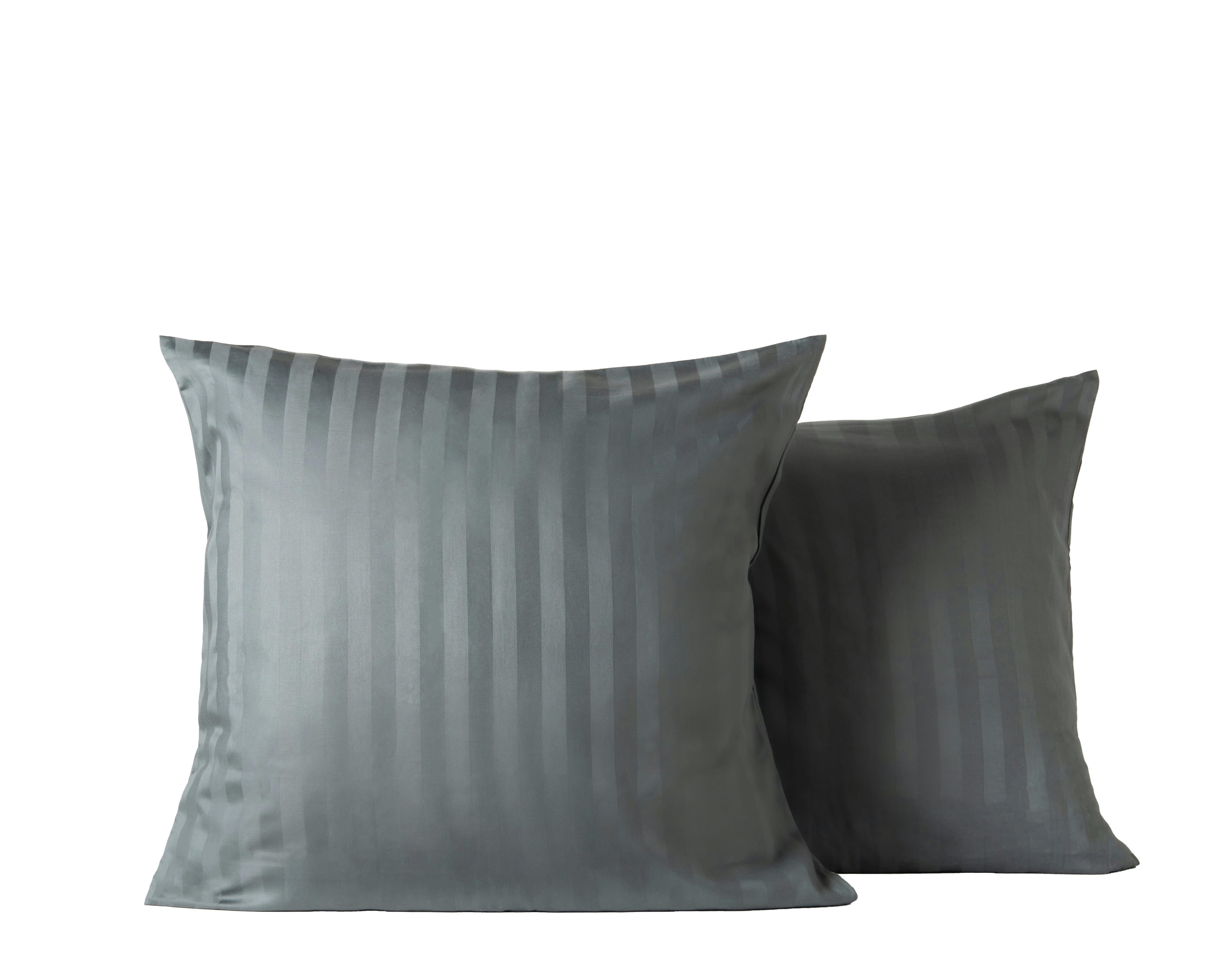ANNA - Ensemble deux taies d'oreiller gris rayures grises satin 63x63cm