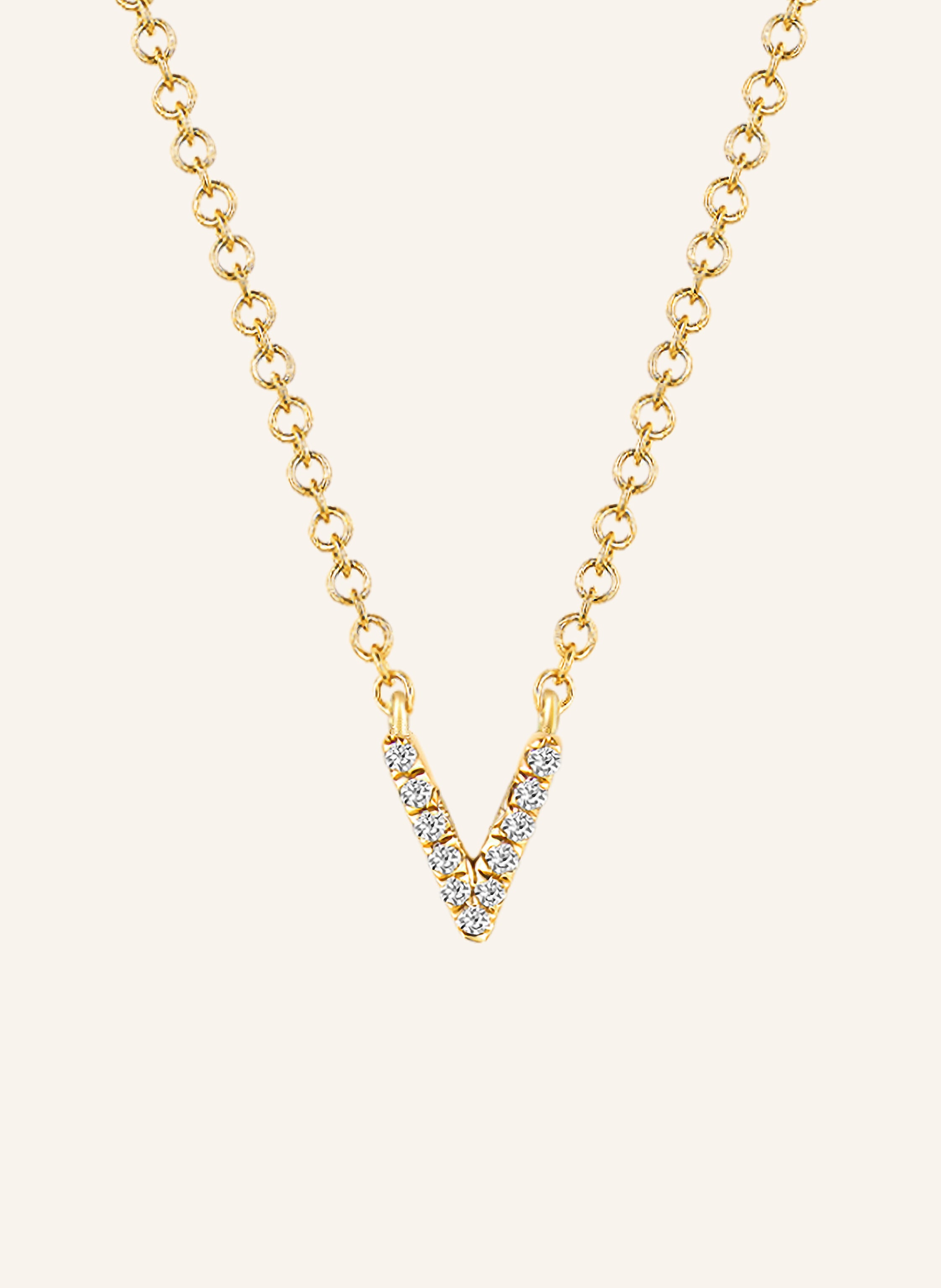 Leaf INITIALIEN Halskette „V“ aus 14 Karat Gelbgold mit Diamanten