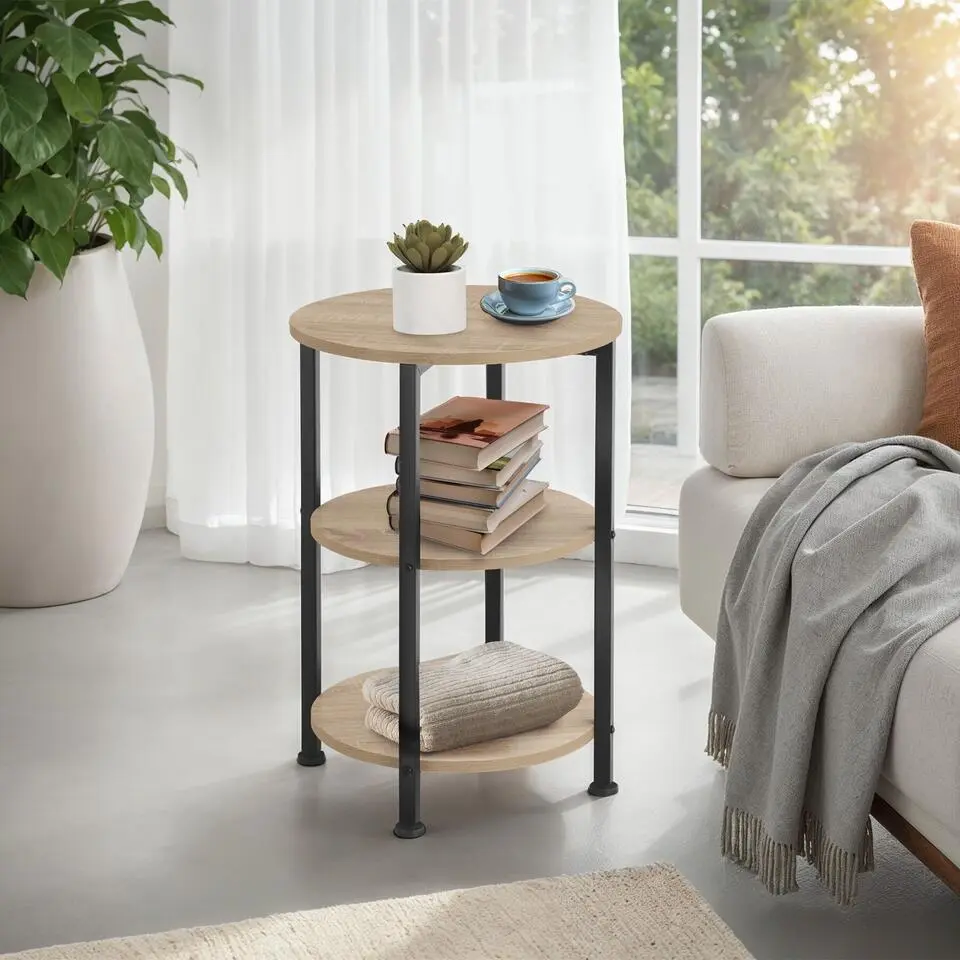 tectake Bijzettafel Colchester 40x61cm, Industrieel Licht Hout, Eiken Sonoma