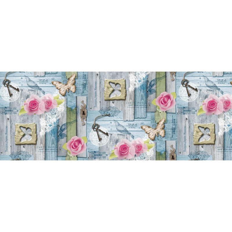 Toile cirée sur support non tissé Carte postale bleue 140 cm au mètre HOBBYTEX