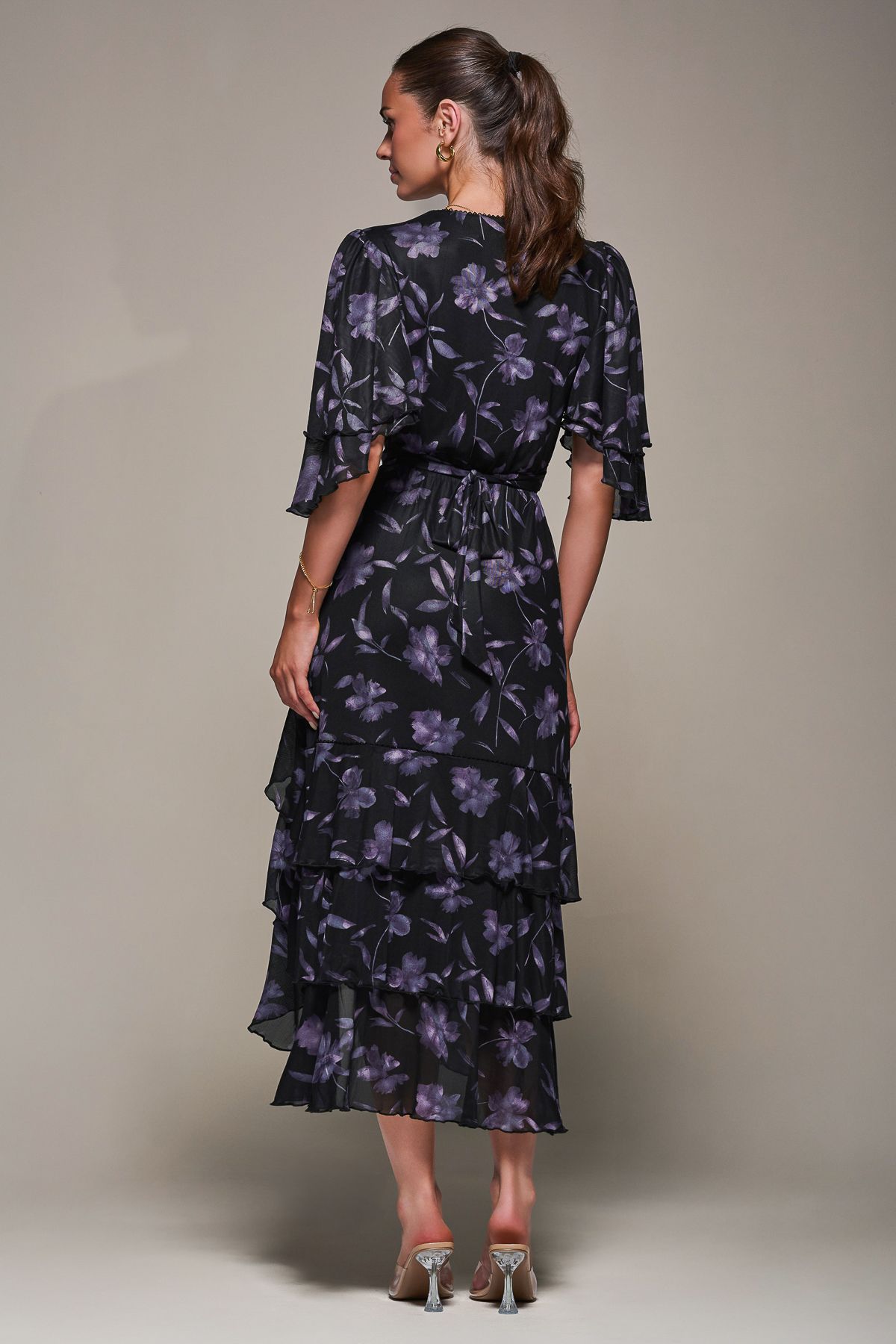 Jolie Moi Frill Trim Mesh Maxi Dress