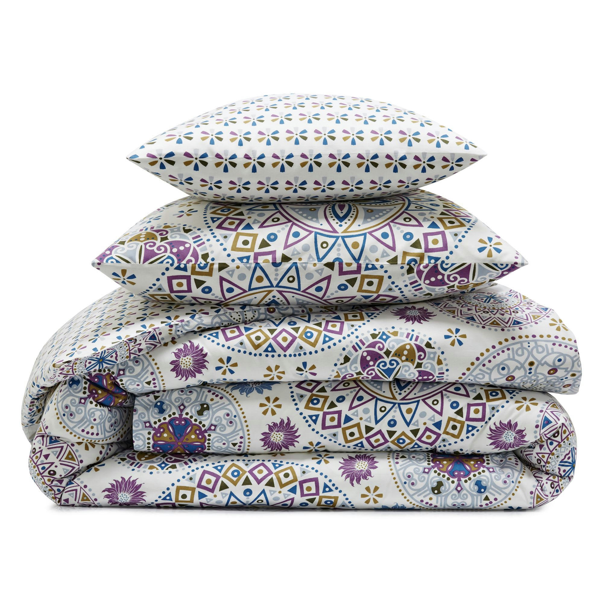 ROSACES - Housse de couette 240x220 violet en coton