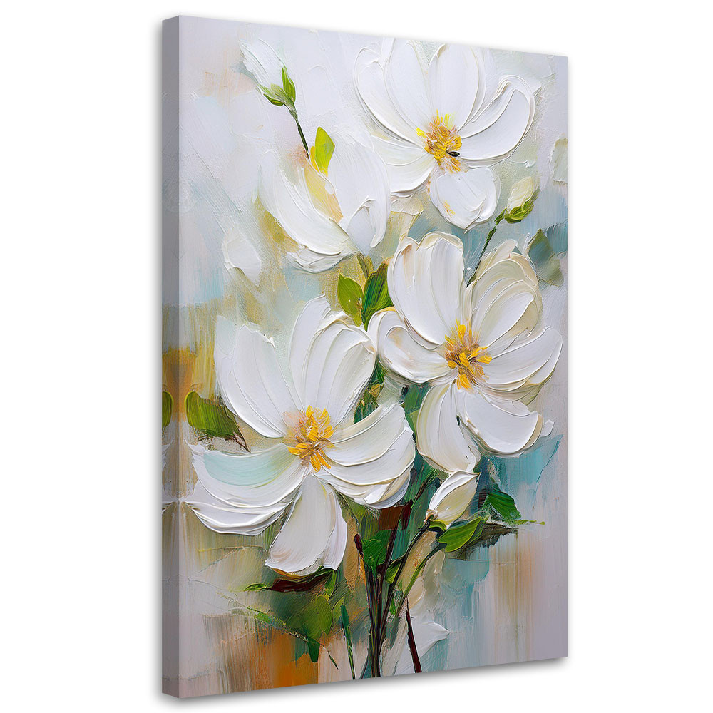 Feeby Obraz na płótnie, Białe Malowane Kwiaty Natura 40x60