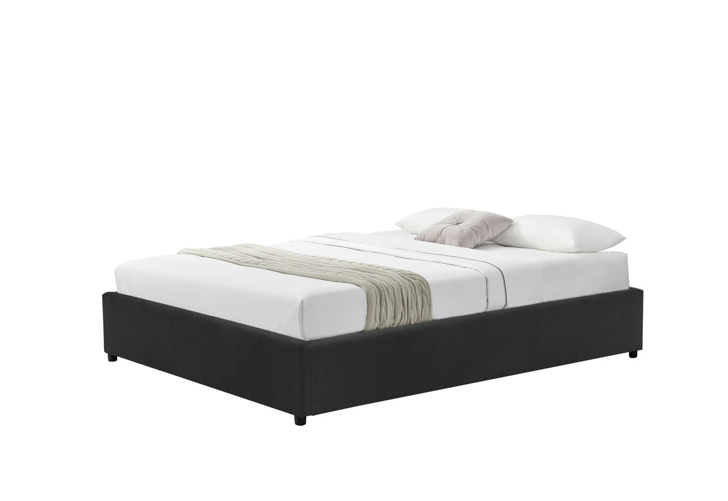 KENNINGTON - Structure de lit coffre en velours noir 140x190 cm