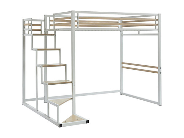 Lit mezzanine 140 x 200 cm - Métal et MDF - Blanc - JOGUI