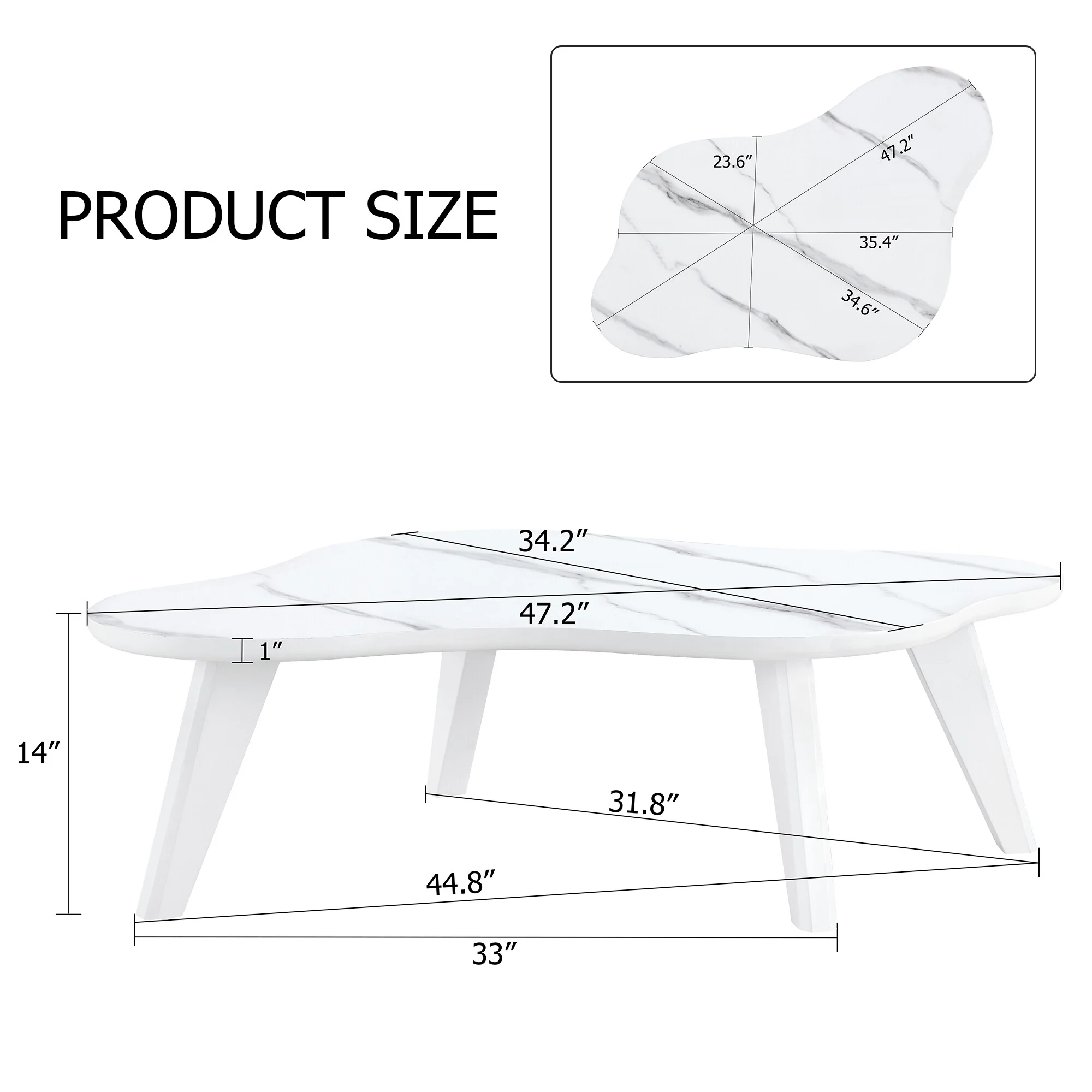 Modern Minimalist Imitation Marble Tabletop Coffee Table. Solid Wood Spray Painted Desk Legs, Cloud Shape