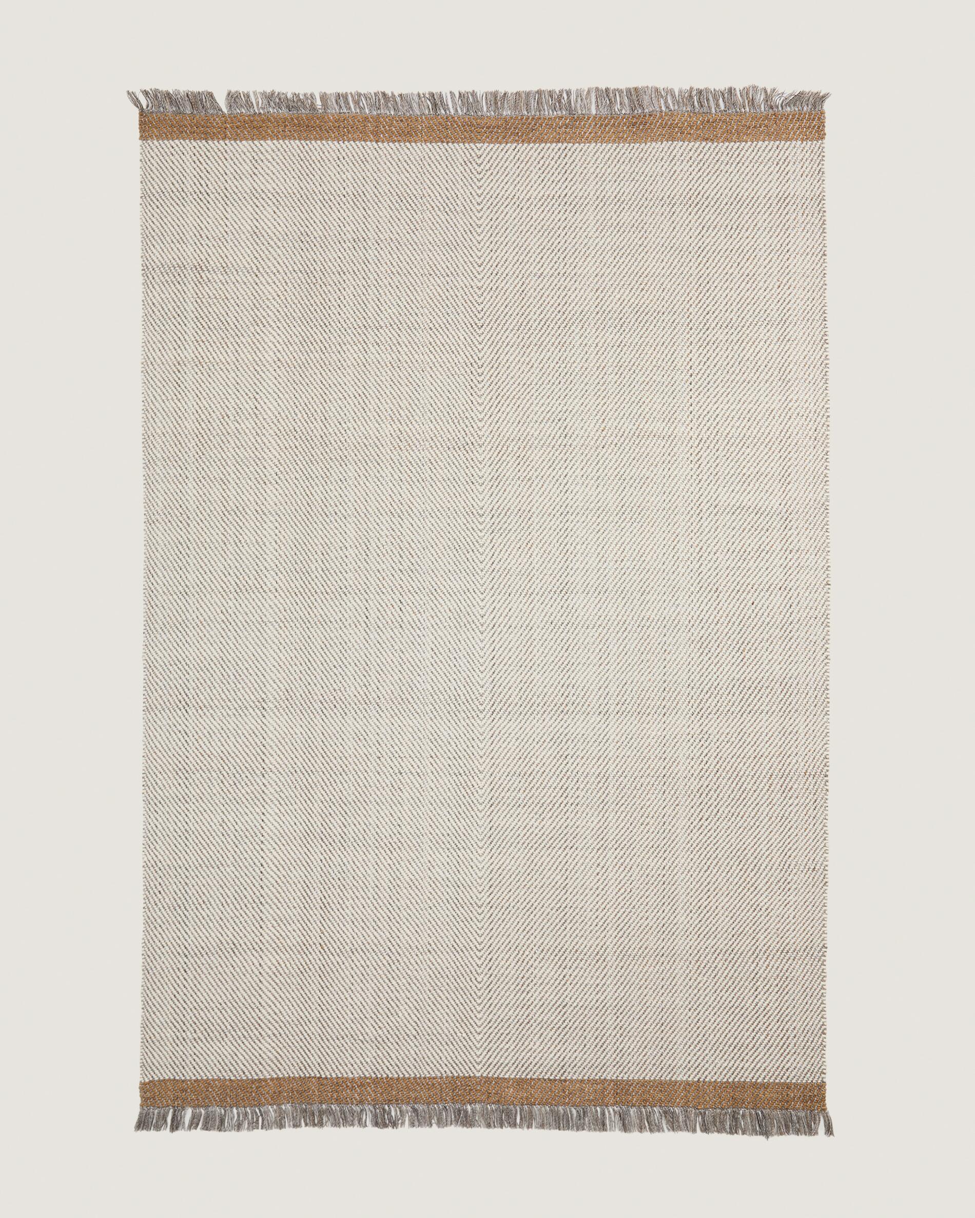 Brina beige herringbone jacquard wool rug 300 x 200cm