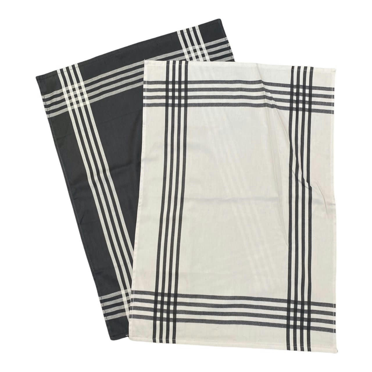 rayures classiques - Deux Duos torchons assortis bicolores rayés gris 50 x 70