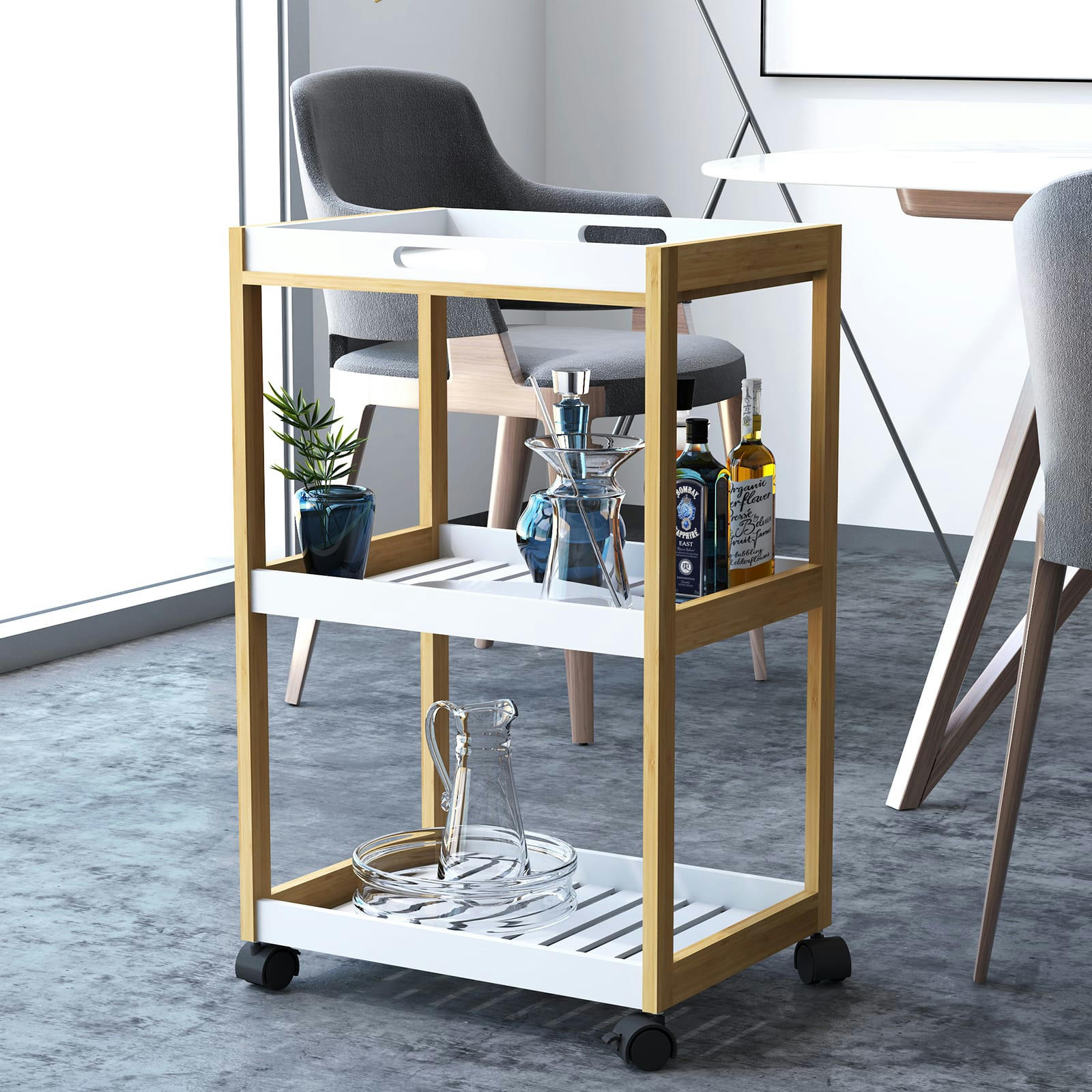 - Desserte de cuisine 2 étagères avec plateau amovible