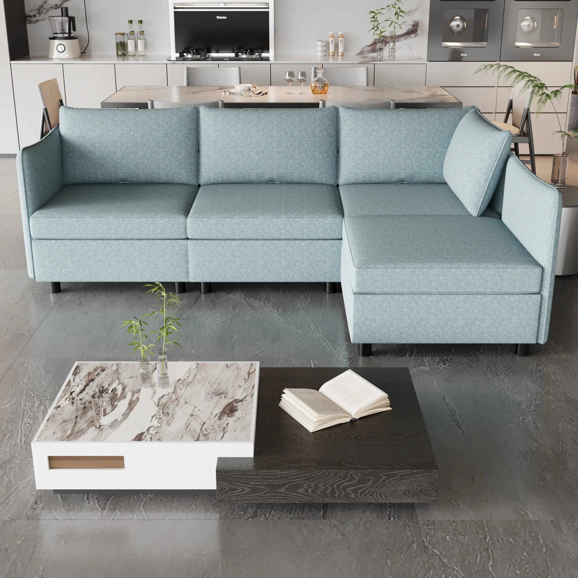 98.5'' Customizable Modular 4-Seater Sectional Sofa with Storage, High-Density Foam, and Pocket Springs for Any Layout