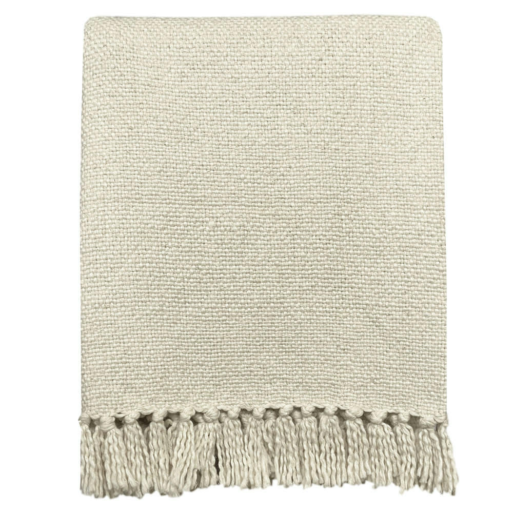 PLAID EN COTON - Plaid en coton blanc argile 127x152