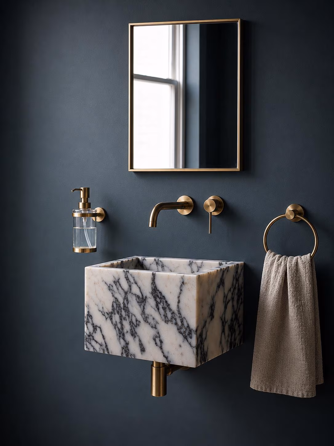 Calacatta Viola Marble Sink, Handmade Luxury Wall Mounted Bathroom Basin, Custom Size