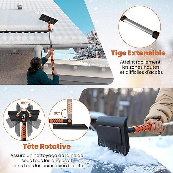 2 en 1 Pelle à Neige Extensible, Grattoir Pare Brise Voiture Détachable, Kit de Déneigement pour Voitures, Camions, SUV