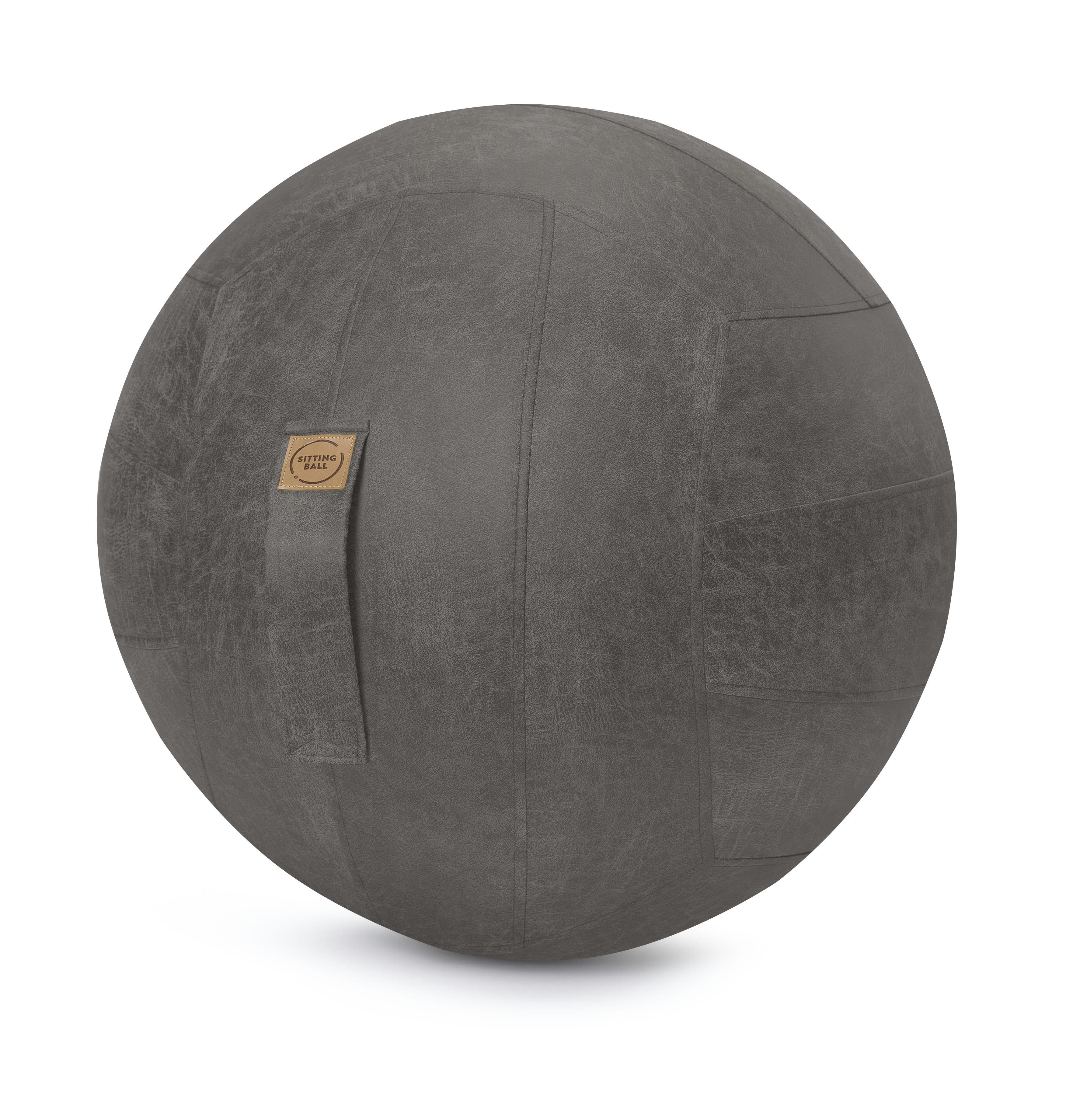 FRANKIE - Balle d'assise design simili cuir anthracite avec poignée D65