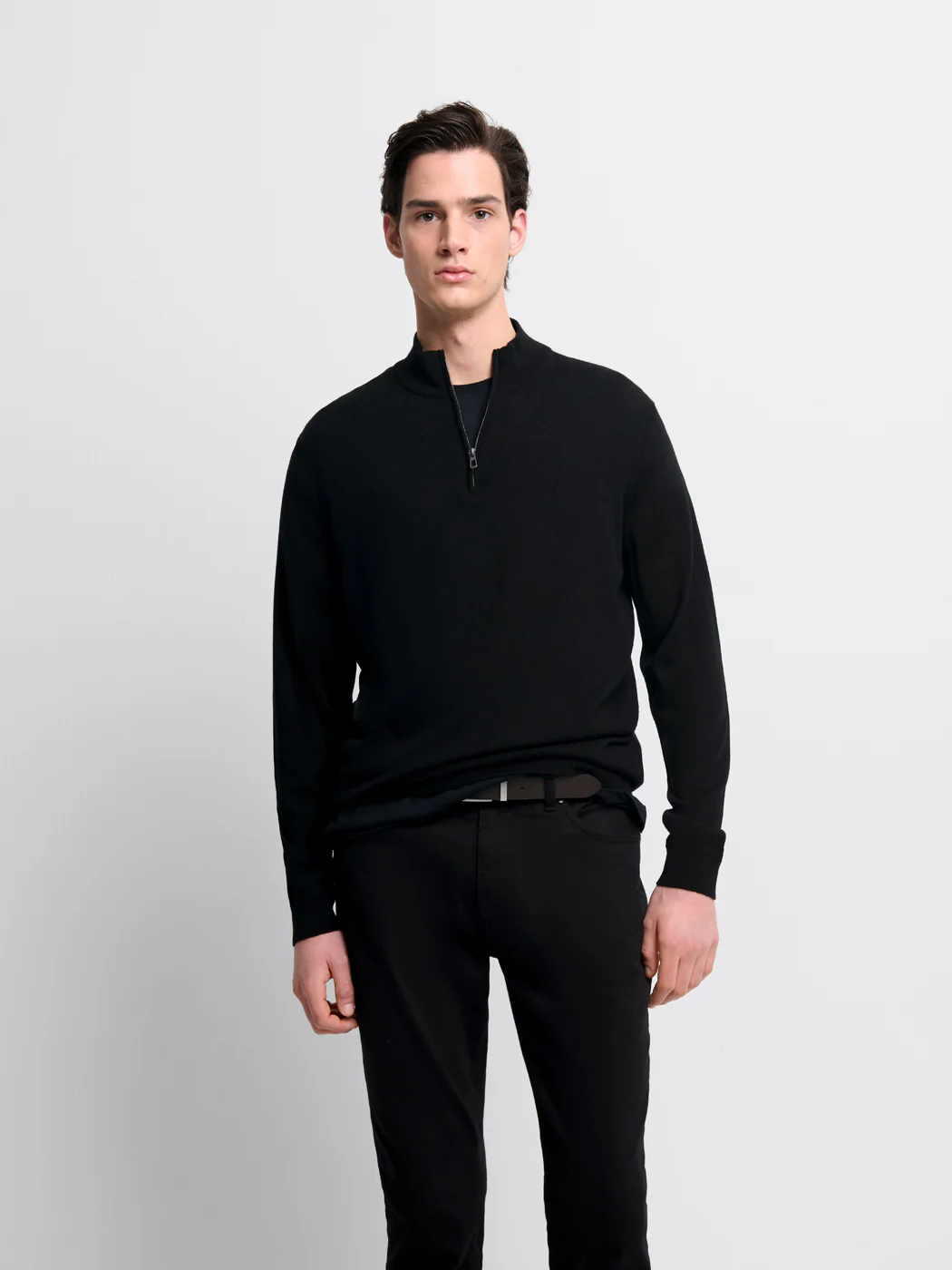 Pull col cheminée zippé en laine Mérinos