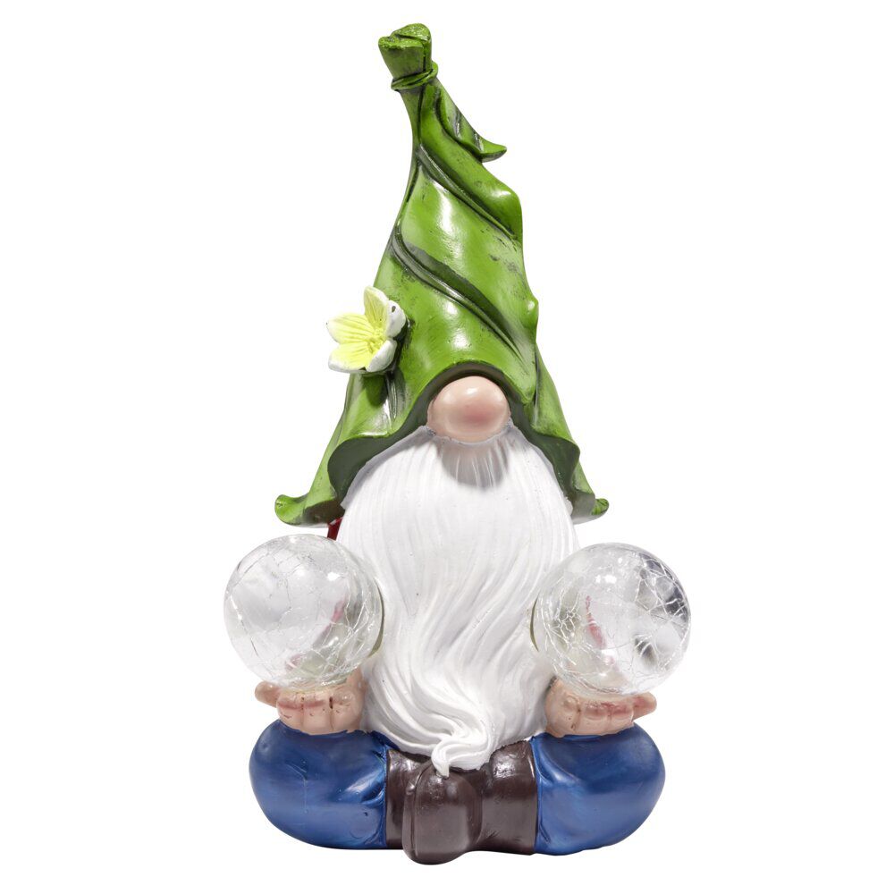 Nain de jardin avec boule solaire x2 bleu et rouge H27cm