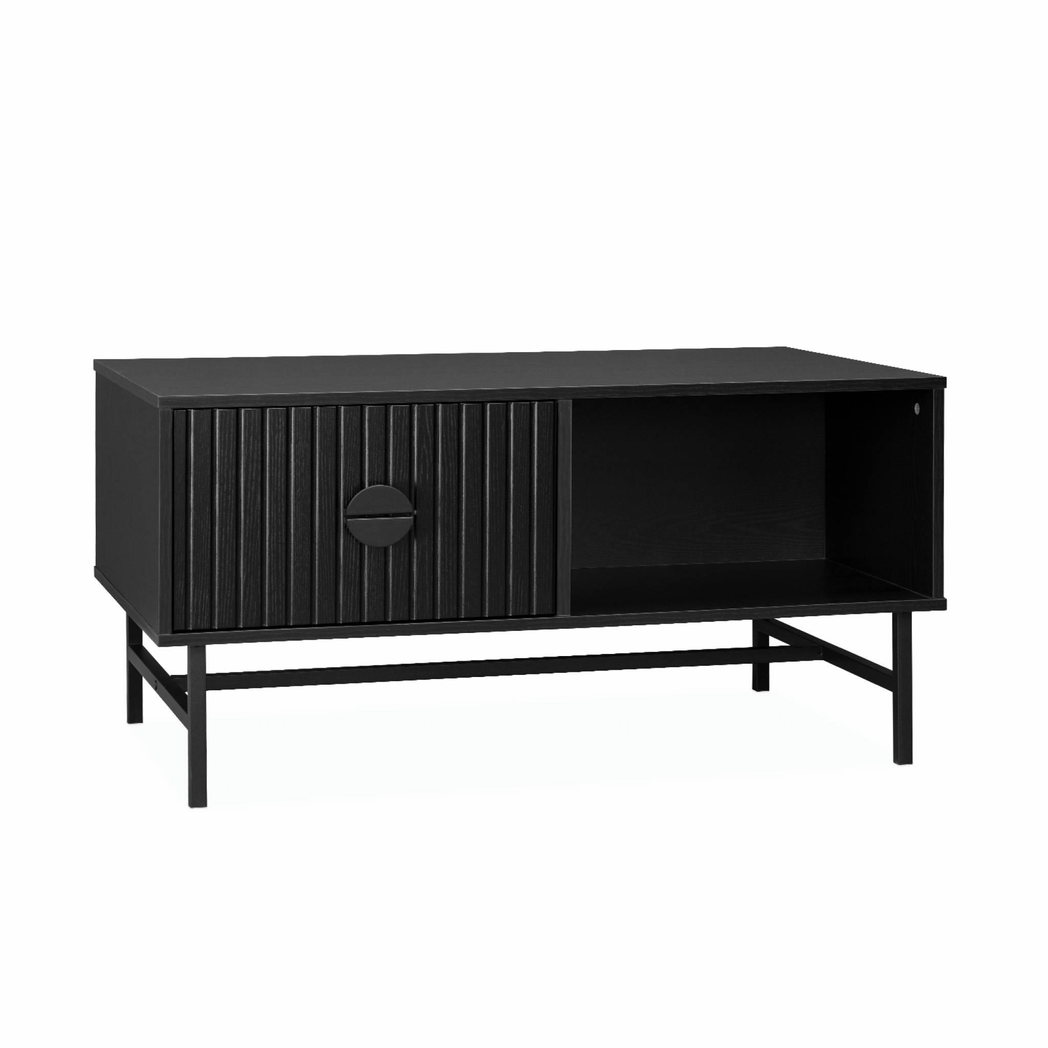 BAZALT - Table basse effet bois rainuré noir