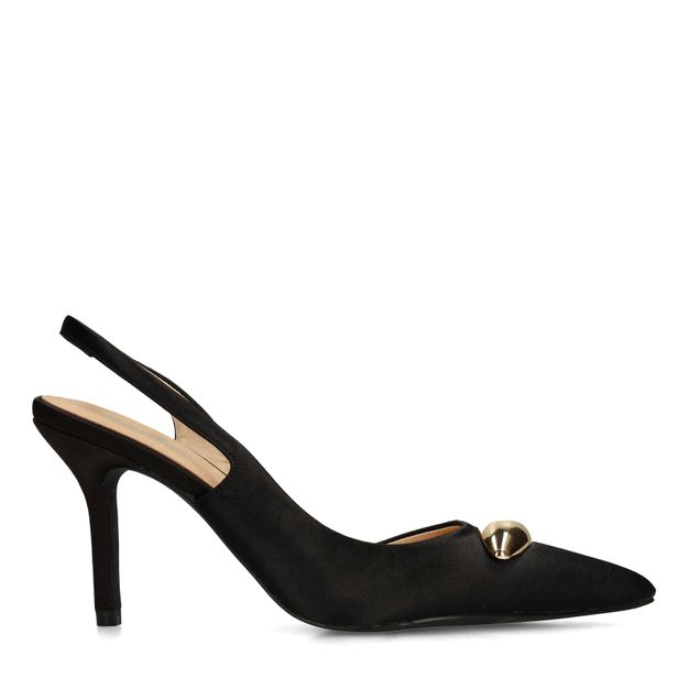 Zwarte slingback pumps met goudkleurig detail