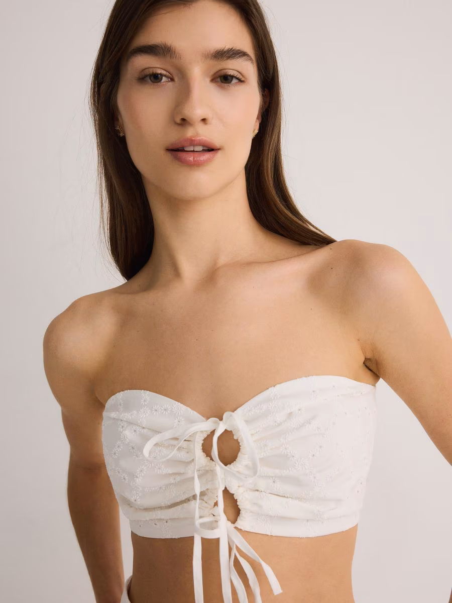 Embroidered Top With Tie Detail