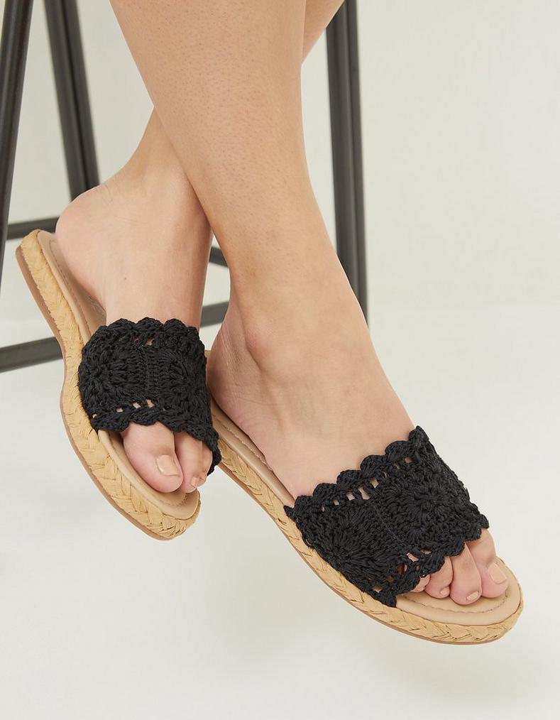 Cate Crochet Raffia Sliders