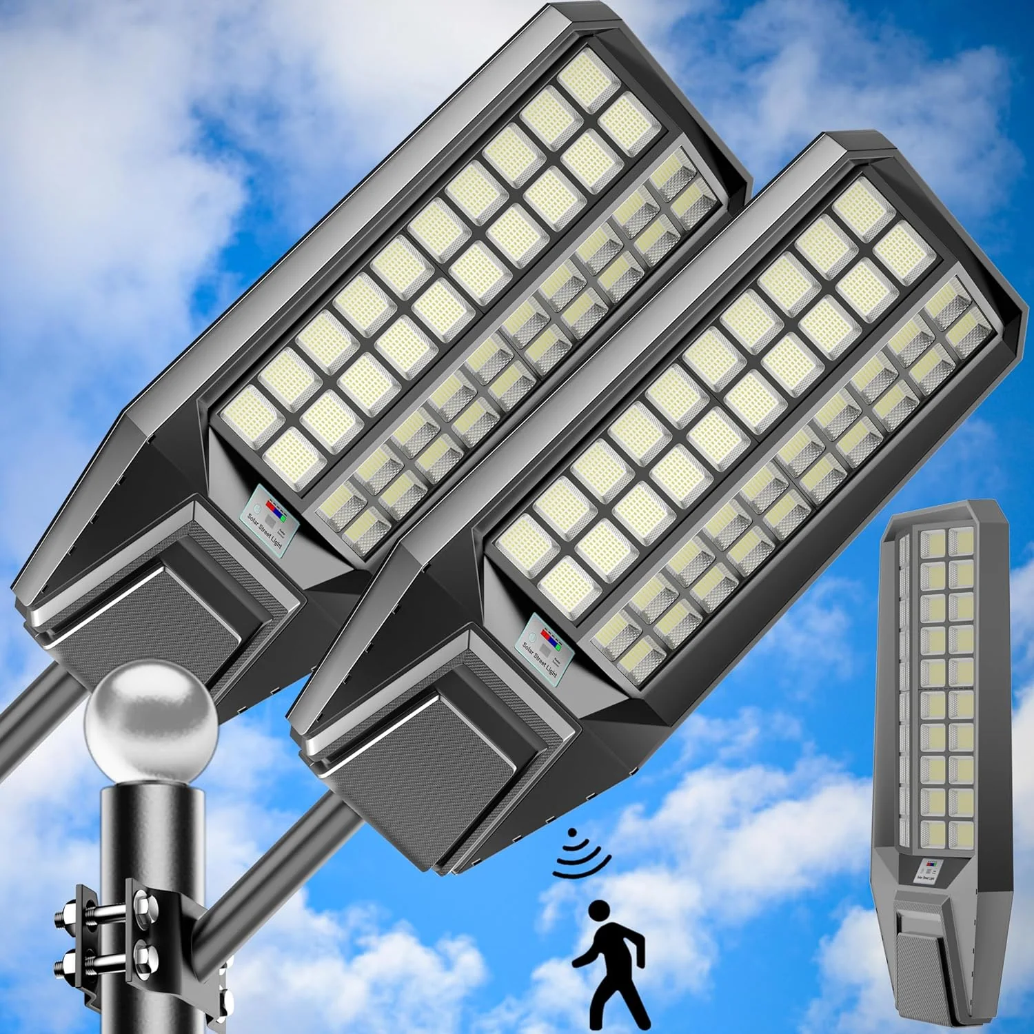 3200W Solar Street Lights Outdoor 240000 Lumens Solar Flood Lights with Remote Control  Motion Sensor, Waterproof IP66 Dusk to Dawn Solar Lights for Garden,Yard, Path, Parking Lot 2-Pack(4000W-2Pack)