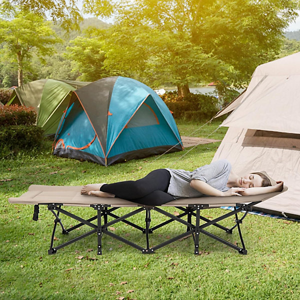Lit Pliant à Roulettes Charge 204KG Lit Appoint avec Matelas en Mousse 10CM Cadre Fort en Acier Marron