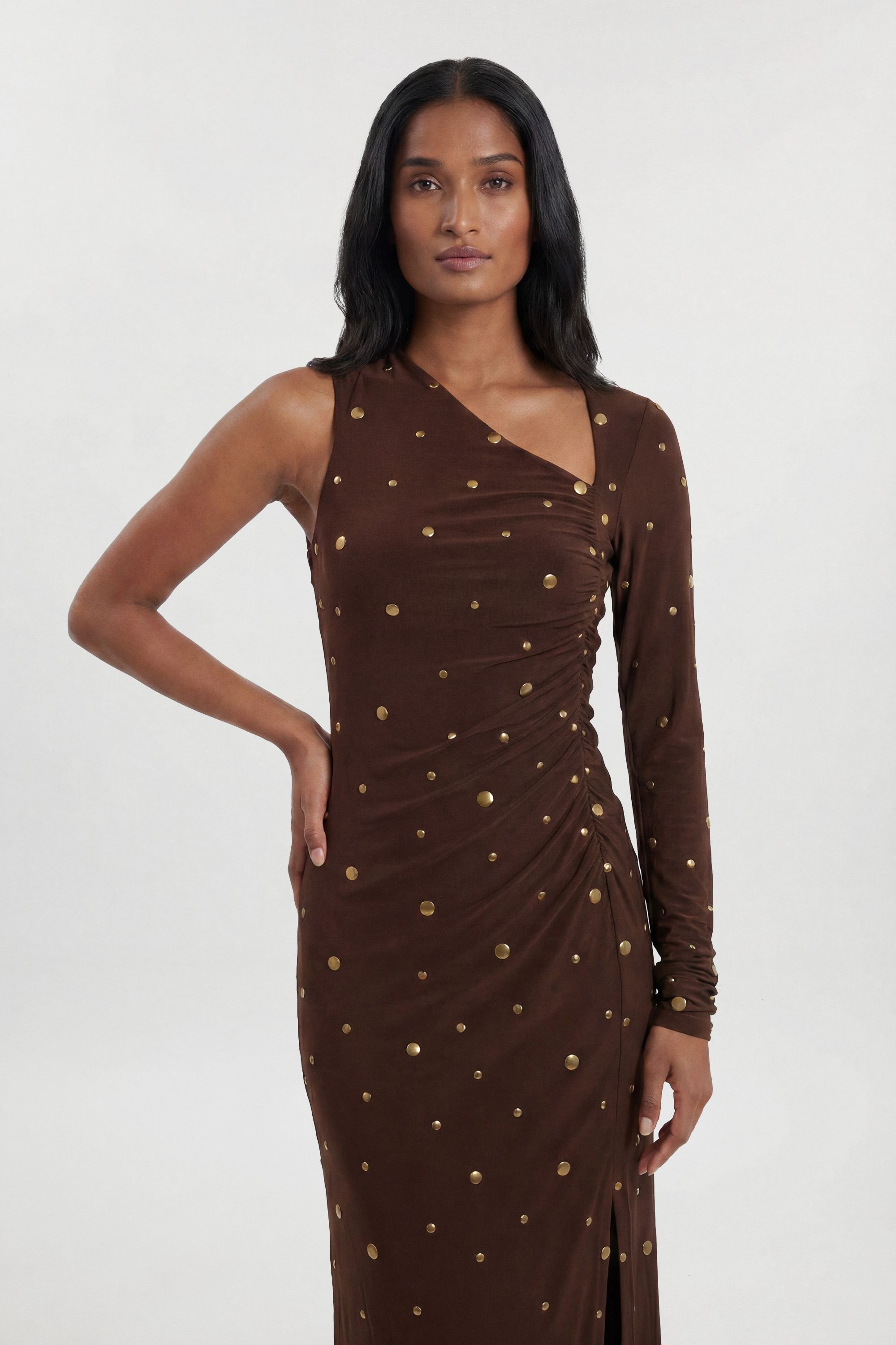 KarenMillen Premium Slinky Crepe Embellished Cut Out Maxi Dress