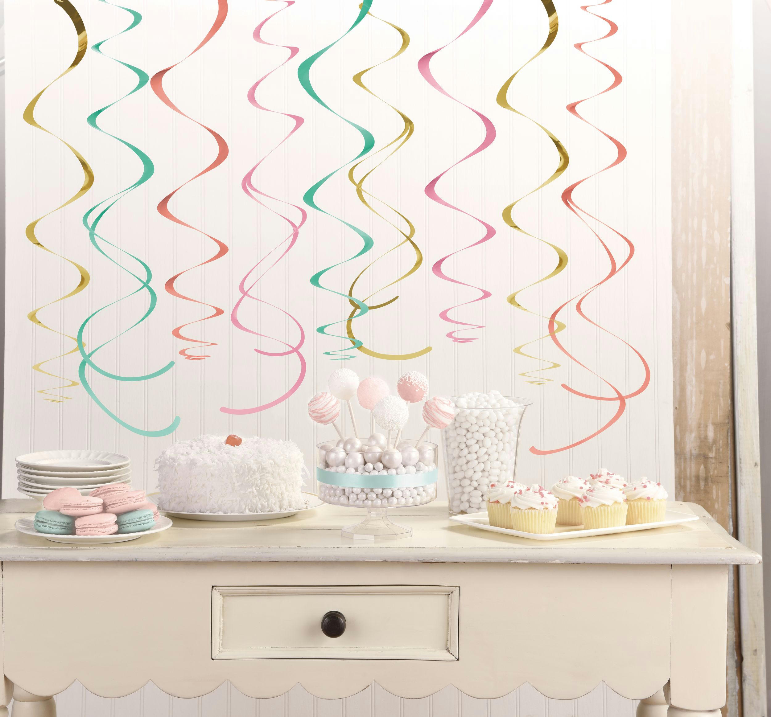 Pastel & Gold Swirl Decorations, 12-pc